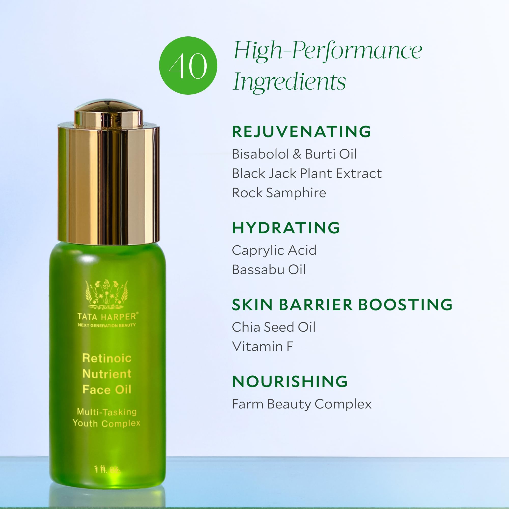 Tata Harper Retinoic Nutrient Face Oil texture close-up showing silky finish