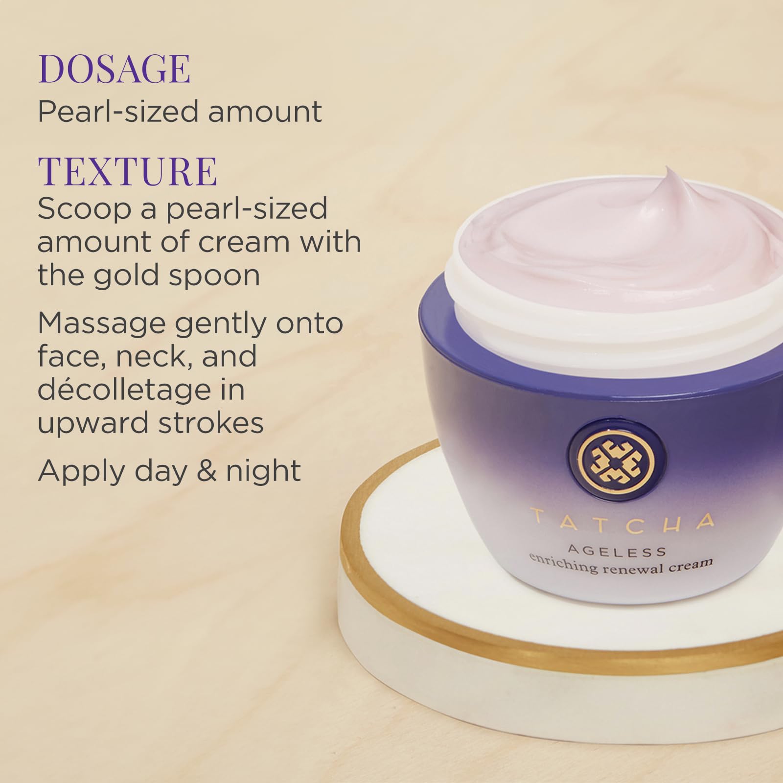 TATCHA Ageless Enriching Renewal Cream packaging on vanity demonstrates premium skincare.