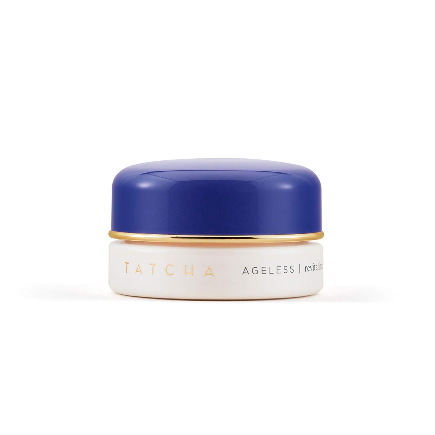 TATCHA Ageless Revitalizing Eye Cream bottle close-up showing hydration.