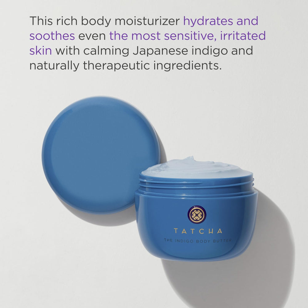TATCHA Indigo Body Butter cream texture close-up highlighting cushiony feel.