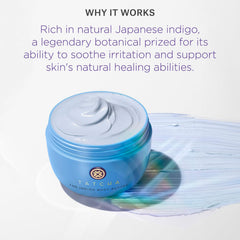 TATCHA Indigo Body Butter packaging emphasizing fragrance-free formula.
