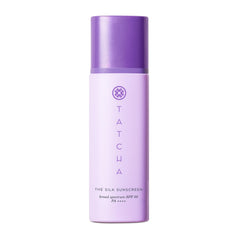 TATCHA Silk Sunscreen bottle pour shows weightless mineral protection for daily use.