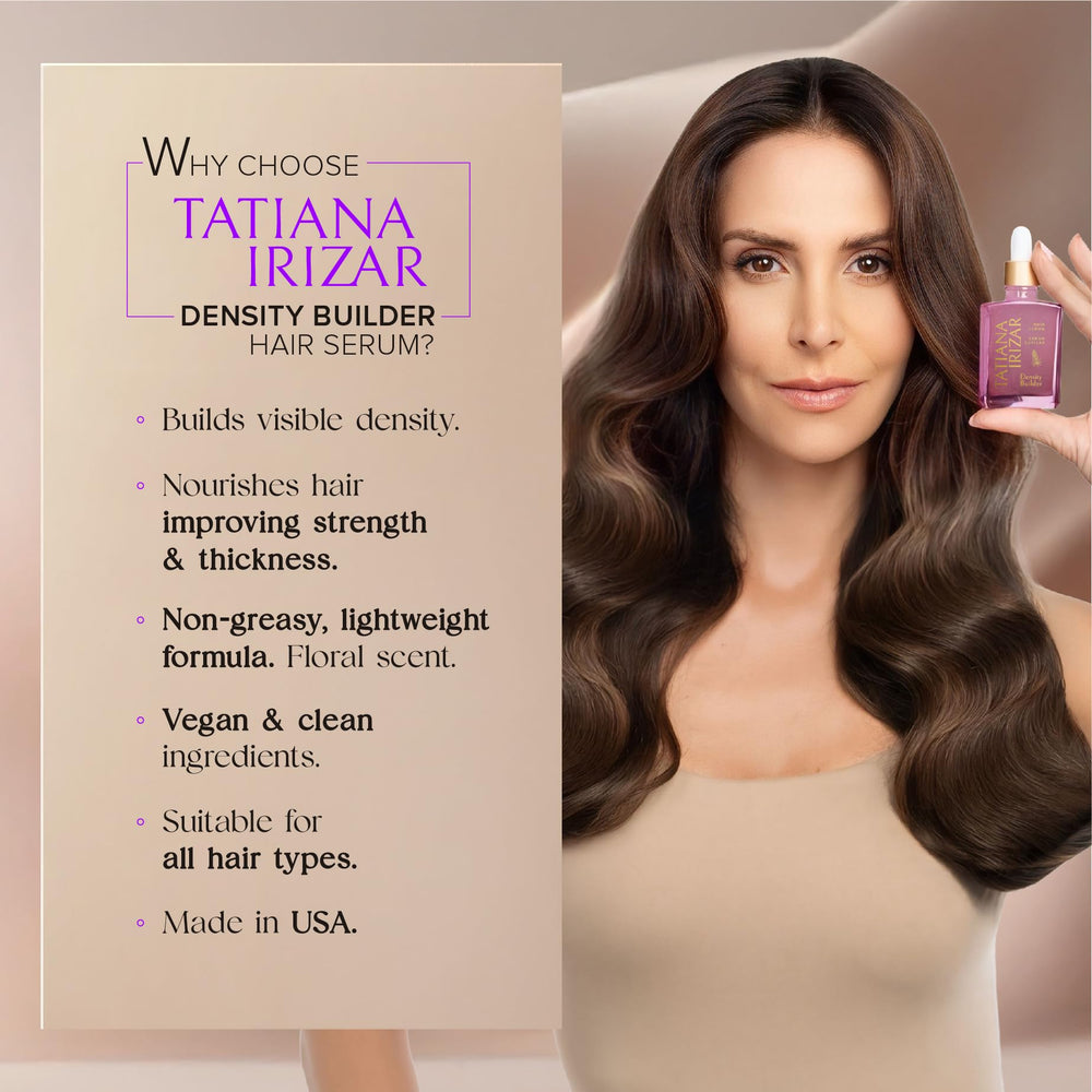 Tatiana Irizar Density Builder ingredient list featuring biotin, argan, caffeine.