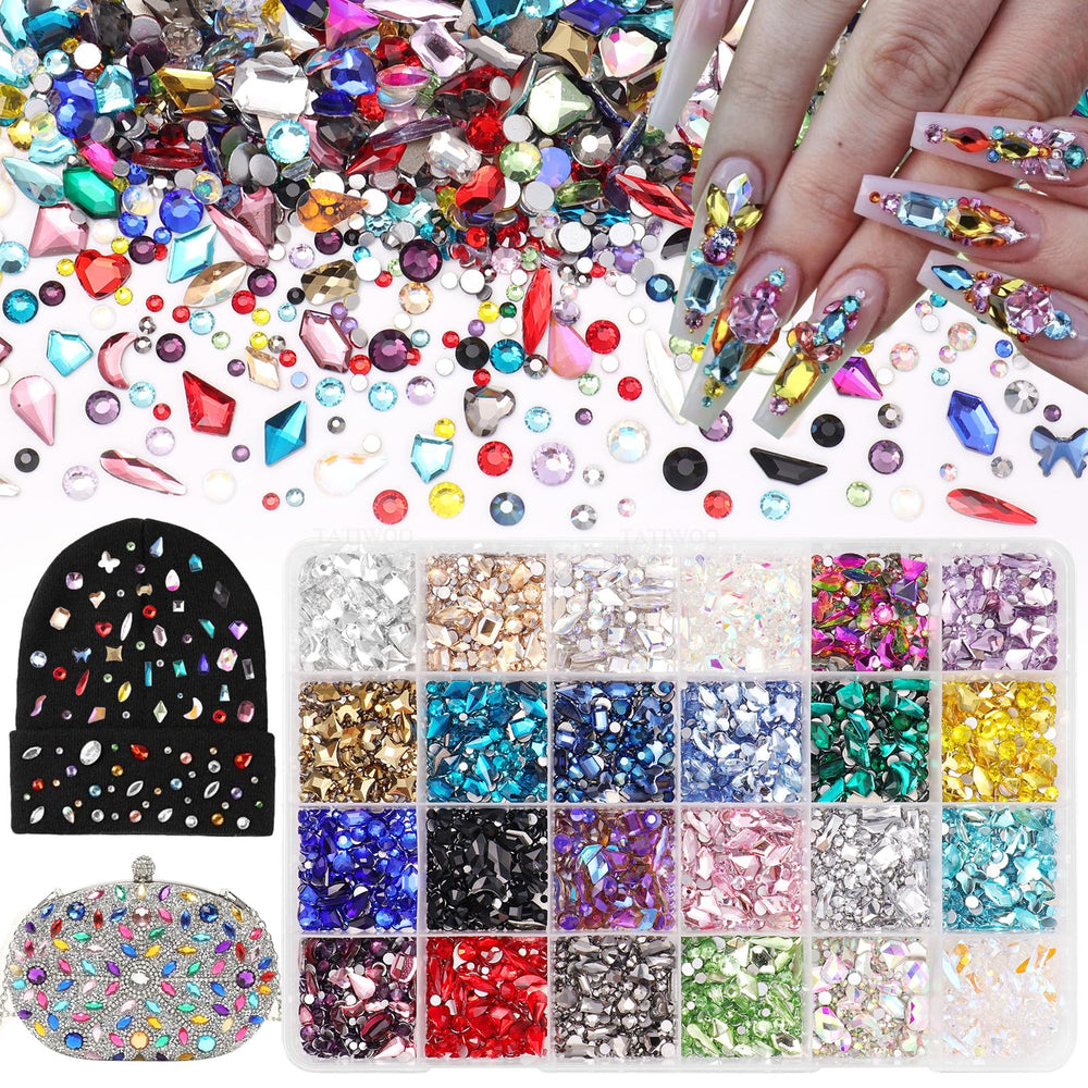 Tatiwoo 24-styles crystal rhinestones set in a box for easy selection and decoration