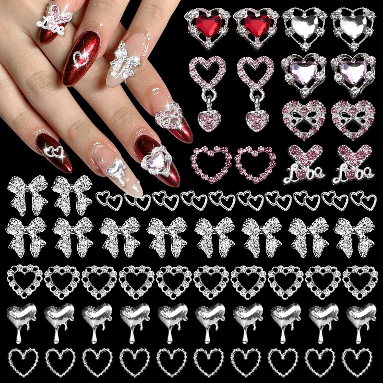 Tatiwoo 64pcs heart nail gems for versatile DIY nails