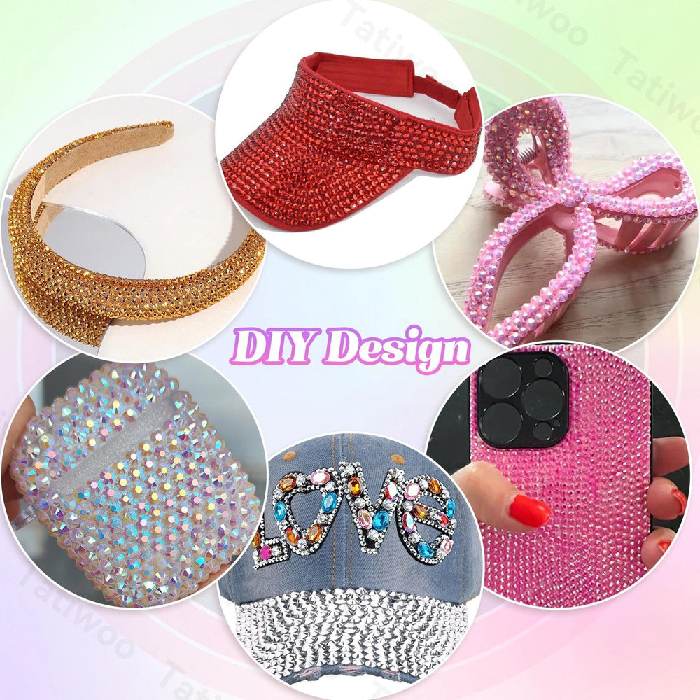 Tatiwoo color-variety resin rhinestones in pink, white, red, gold, silver
