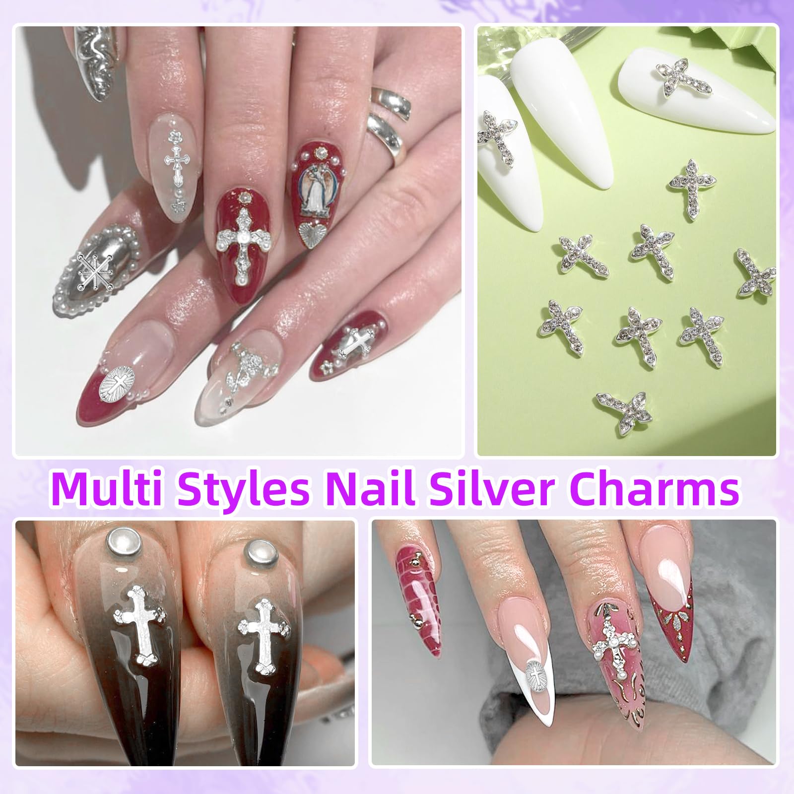 Tatiwoo gift-ready silver nail charms kit for creative nail art.