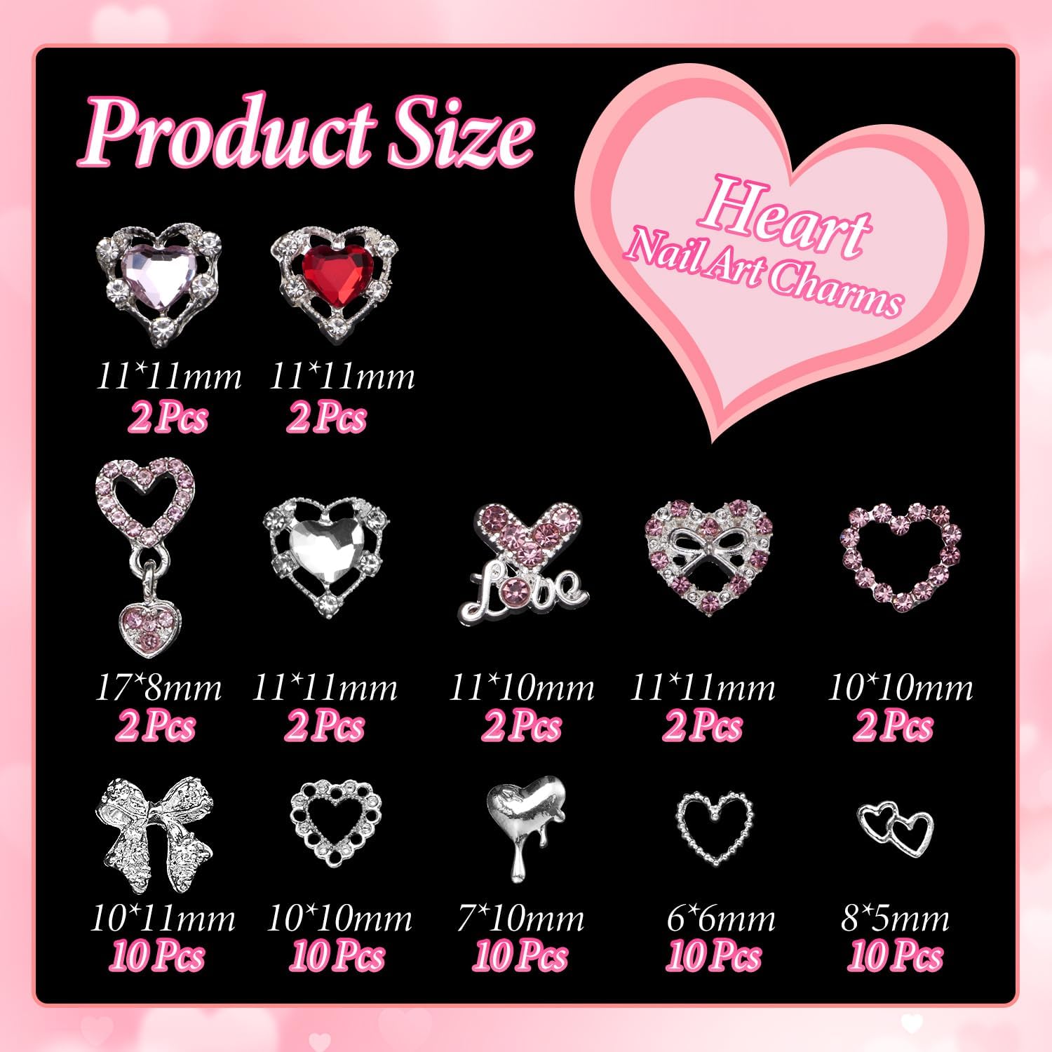 Tatiwoo mixed heart charms collection for unique nail designs