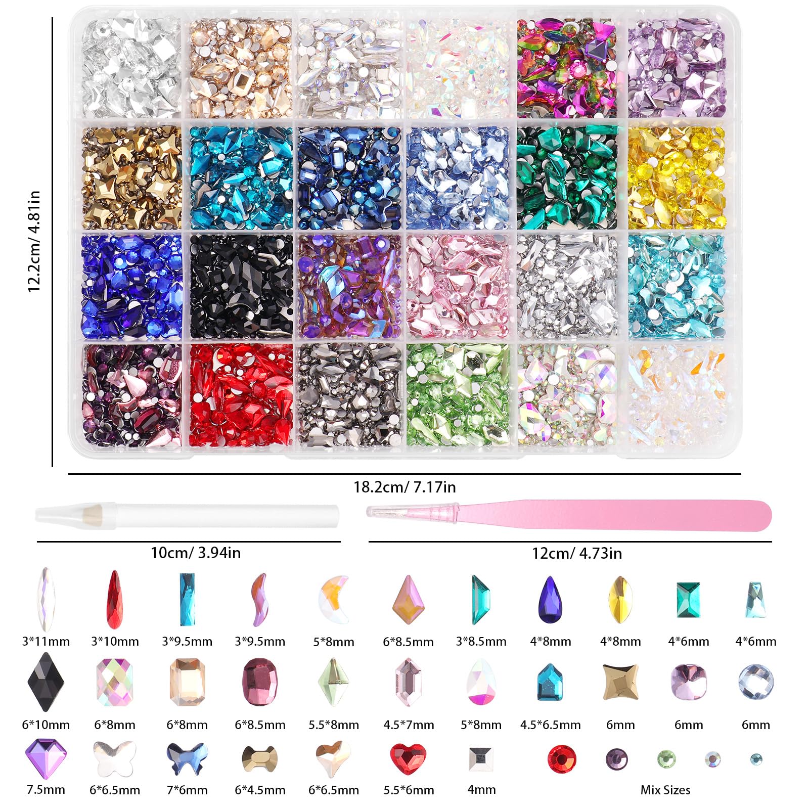 Tatiwoo multi-shapes rhinestones including hearts and diamonds for nails and crafts