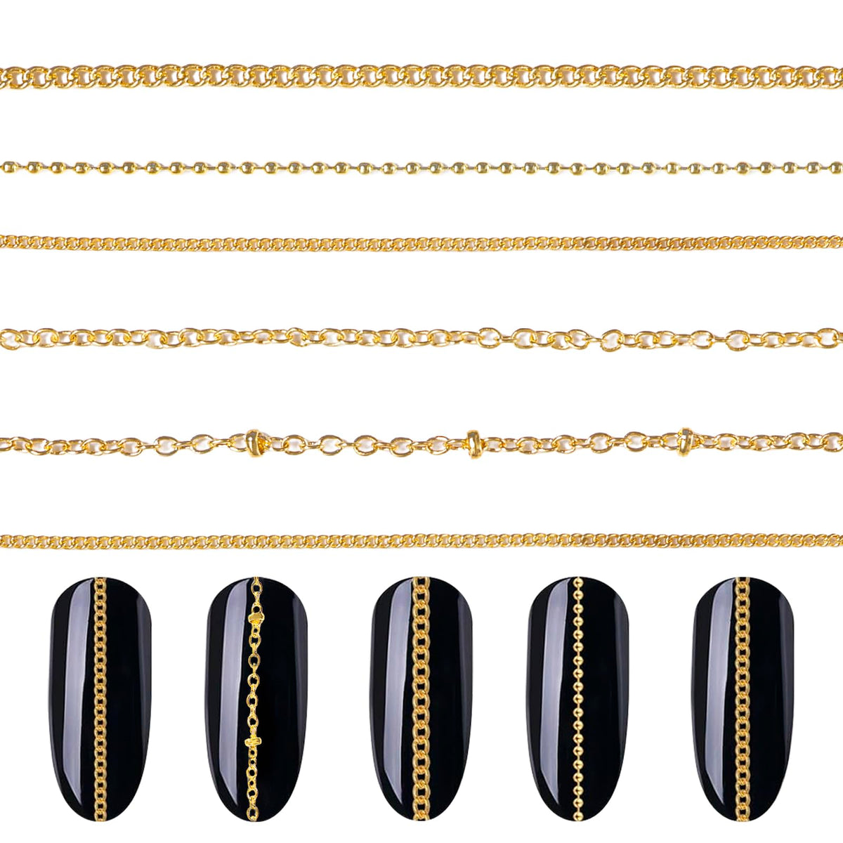 Tatiwoo gold nail chains style 01 for chic DIY nail art and lasting shine