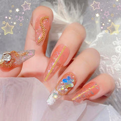 Tatiwoo 04 nail chains in gold suit artificial nails and base coat setups