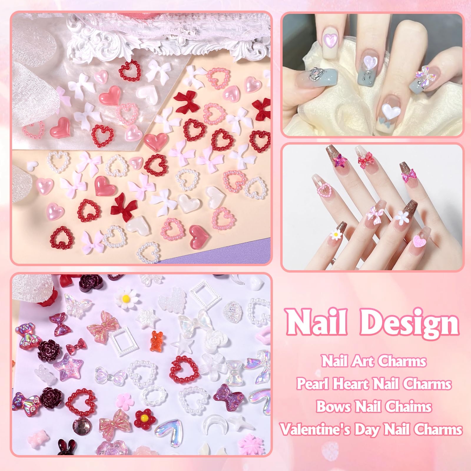 Tatiwoo red and pink bows charms for bold nail designs