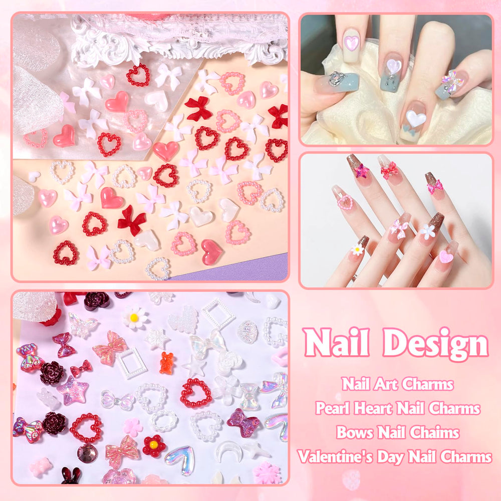 Tatiwoo red and pink bows charms for bold nail designs