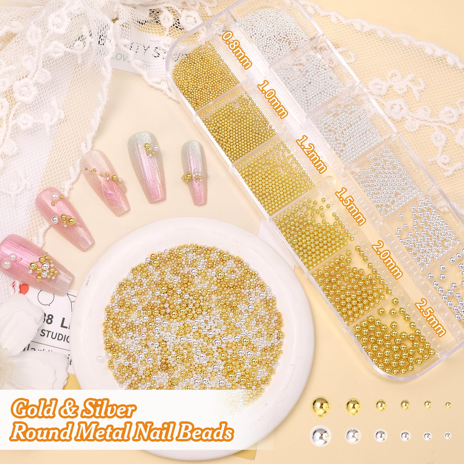 Tatiwoo round beads in mixed sizes for versatile nail art details.