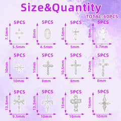 Tatiwoo silver nail charms mixed crosses and gems add sparkle to acrylic nails.
