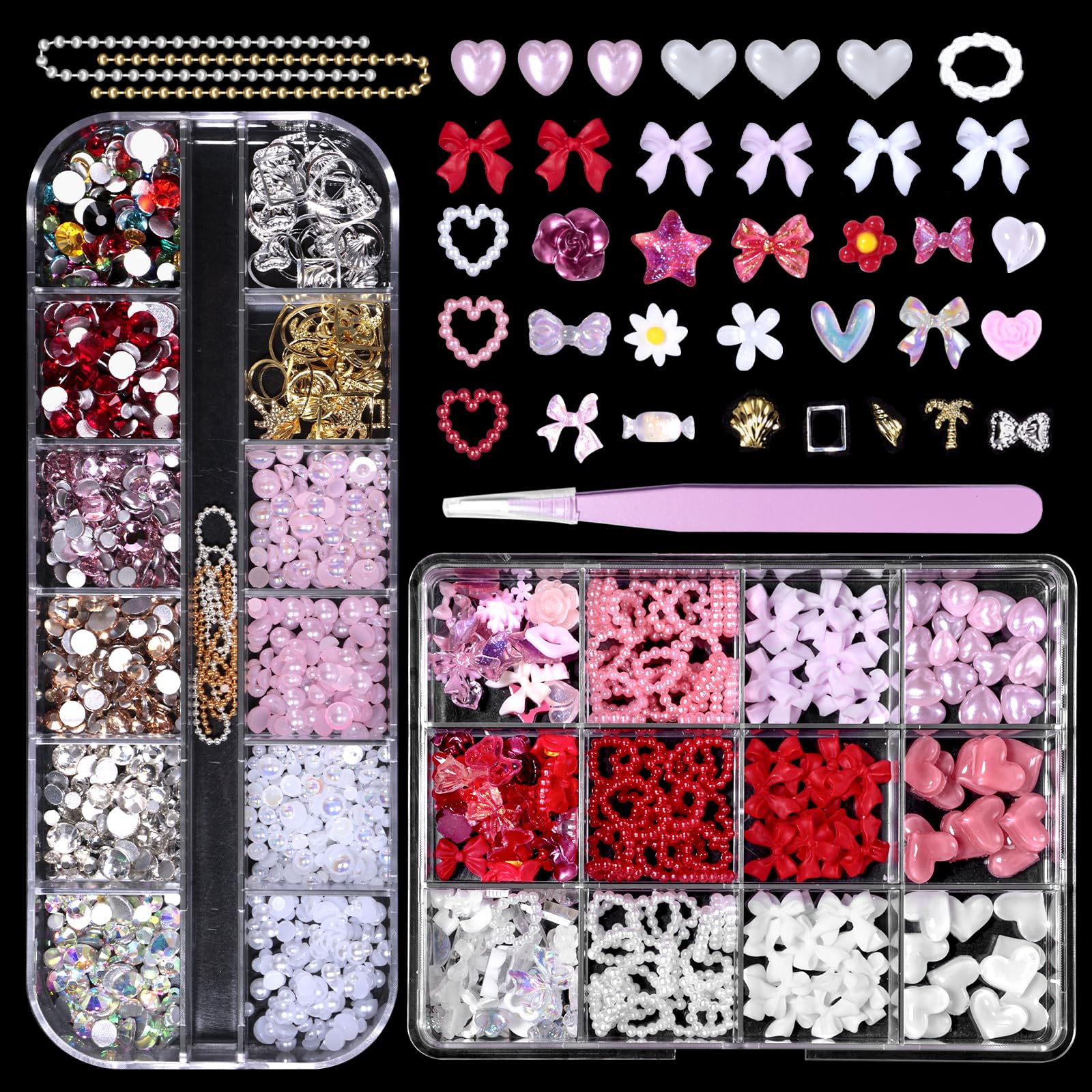 Tatiwoo Valentines 3D nail charms with bows and hearts for chic DIY nails