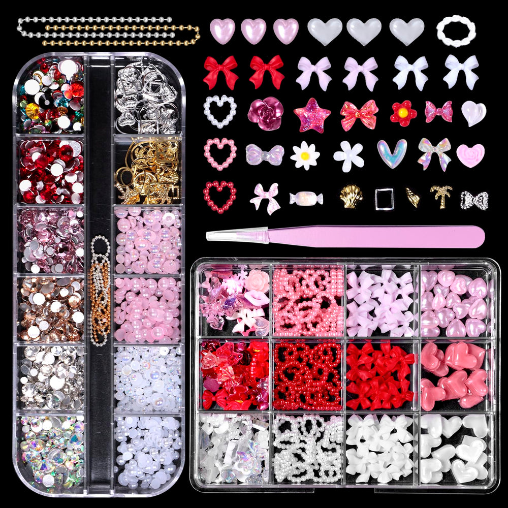 Tatiwoo Valentines 3D nail charms with bows and hearts for chic DIY nails