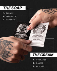 Tattoo Care aftercare soap gently cleans to protect tattoo detail.
