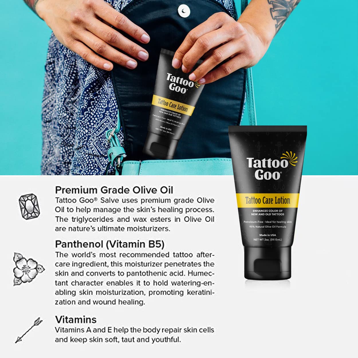 Tattoo Goo aftercare lotion tube during massage for comforting healing
