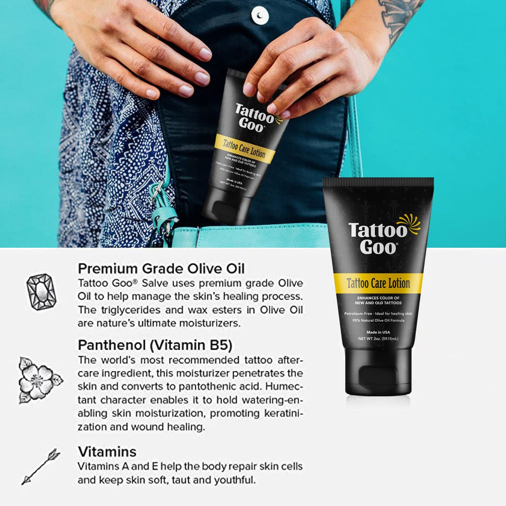 Tattoo Goo aftercare lotion tube during massage for comforting healing