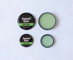 Tattoo Goo balm close-up highlights beeswax and lavender.