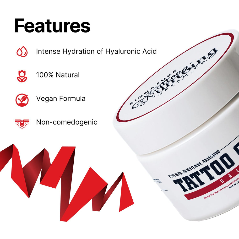 Tattoo Numbing Cream Co Signature Balm with hyaluronic-acid delivers deep hydration for fresh and old tattoos.