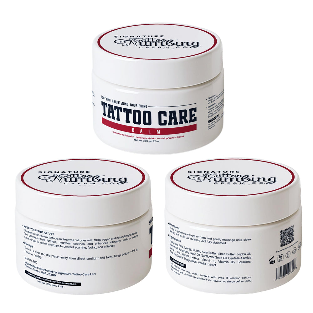 Tattoo Numbing Cream Co Signature Balm tub-7oz shown for easy storage and use.