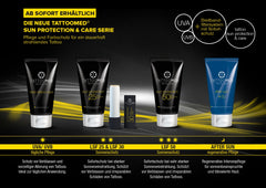 TattooMed sun protection on a beach scene highlighting color retention and care