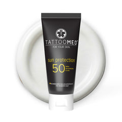 TattooMed Sun Protection SPF50 bottle front view for tattoo color protection on skin