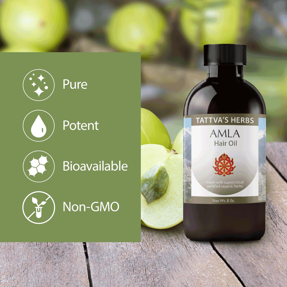 Tattva's Herbs Amla Oil applied during scalp massage session.