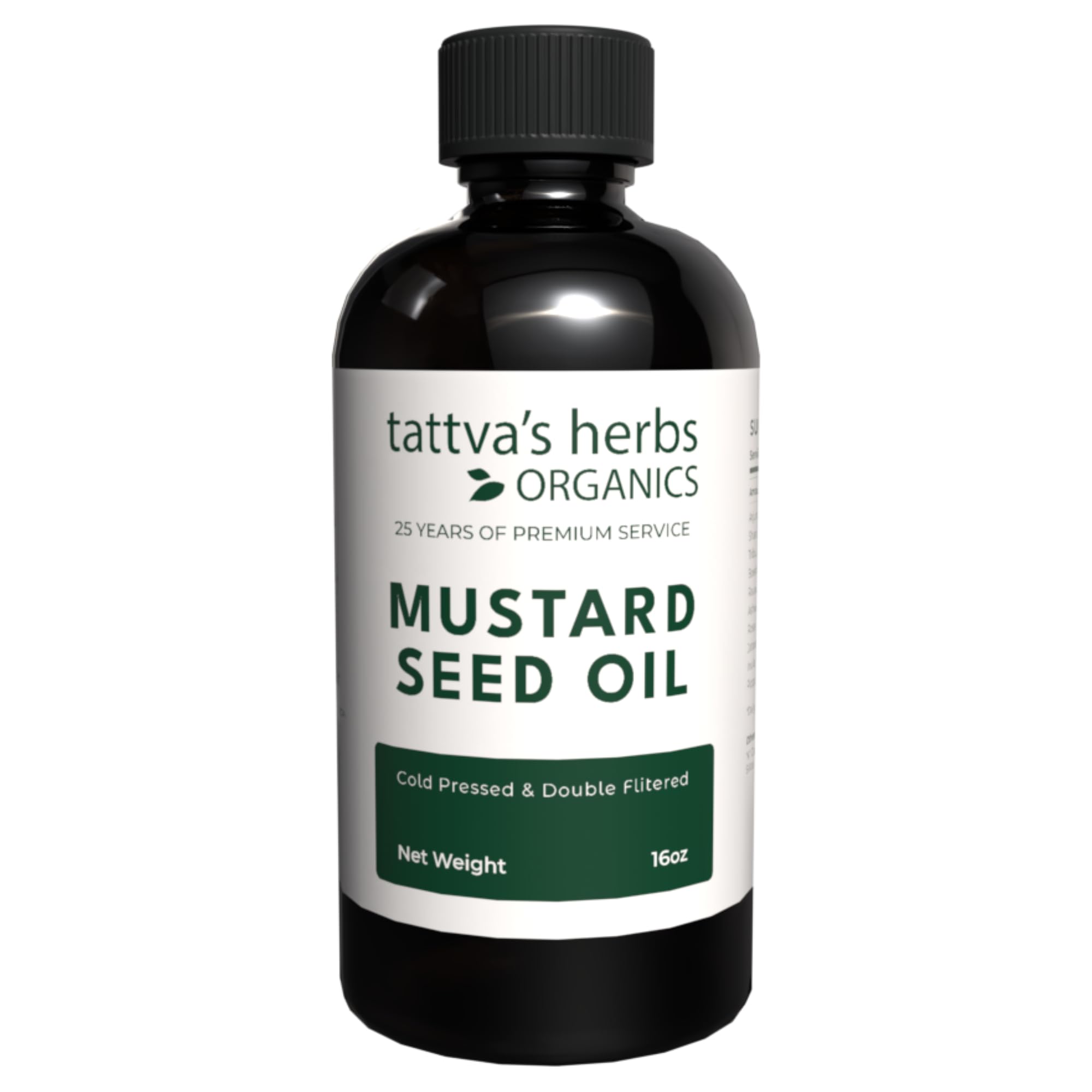 Tattva's Herbs Mustard Seed Oil bottle close-up for versatile use in hair, skin, and cooking.