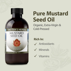 Tattva's Herbs Mustard Seed Oil being poured for cooking with a subtle mustard note.