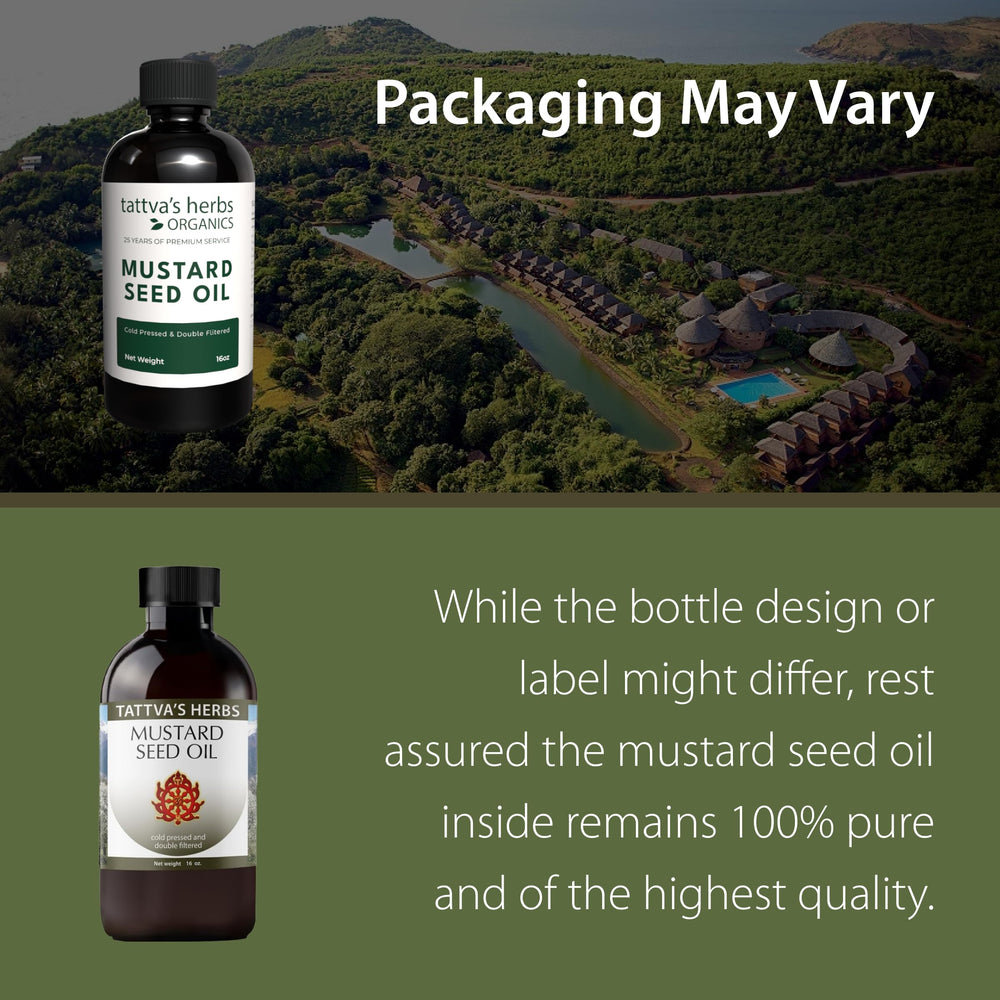 Tattva's Herbs Mustard Seed Oil applied to hair for conditioning and scalp care.