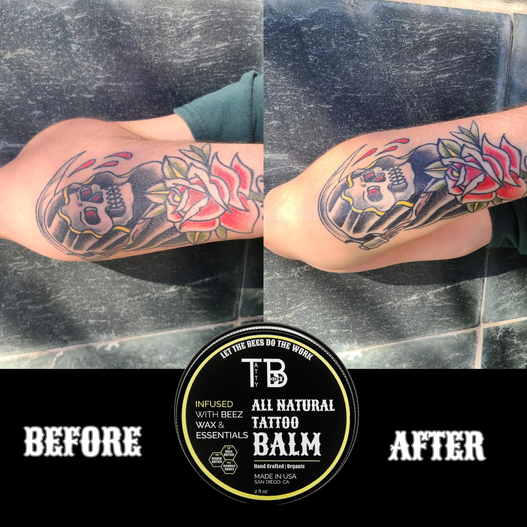 TattyBee manuka honey hero image suggests nourishing hydration for vibrant ink.