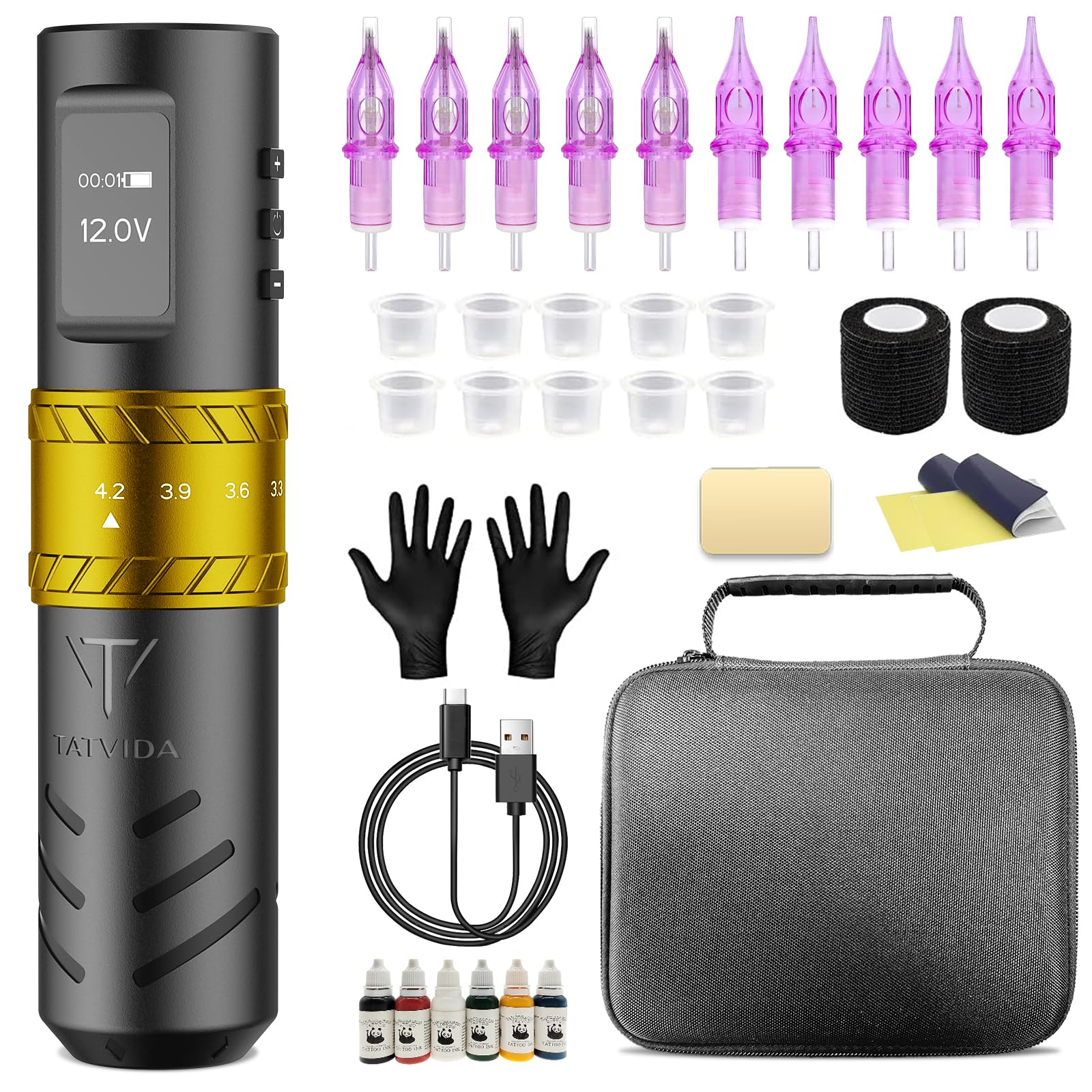 TATVIDA tattoo gun in a portable case for easy on-the-go practice and storage