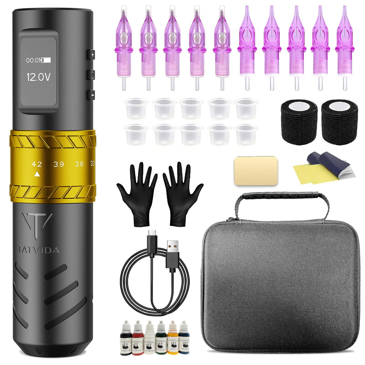 TATVIDA tattoo gun in a portable case for easy on-the-go practice and storage