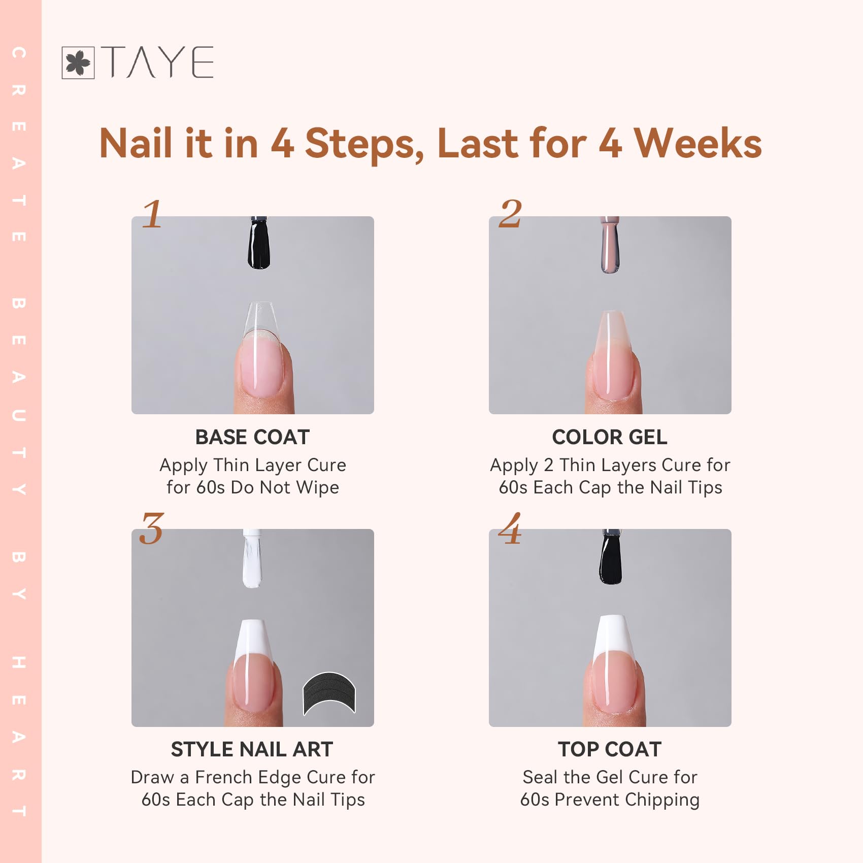 TAYE Glossy top coat finish adds durable shine.