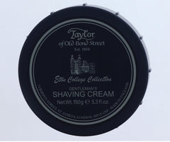 Taylor of Old Bond Street Eton College shaving cream jar label, showing premium packaging and iconic scent