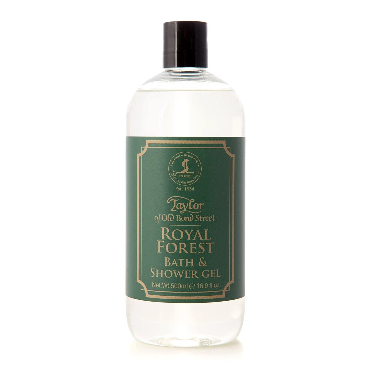 Taylor of Old Bond Street Royal Forest bath and shower gel bottle ready for a refreshing shower ritual