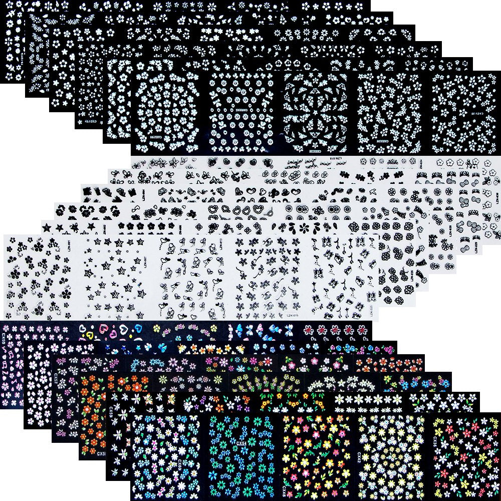 Tazimi flowers nail stickers in black on nails for chic, quick color pop.