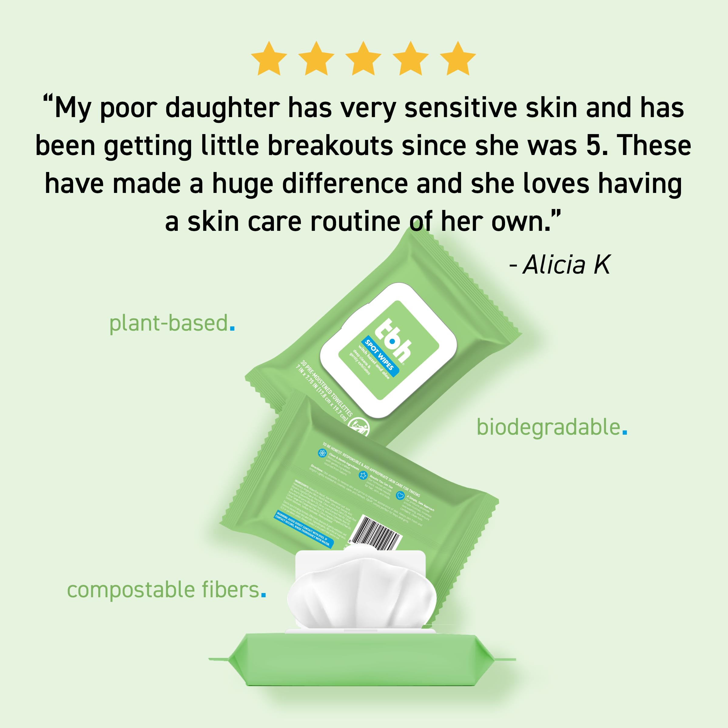TBH Kids Spot Face Wipes routine image emphasizing refreshing morning cleanse.