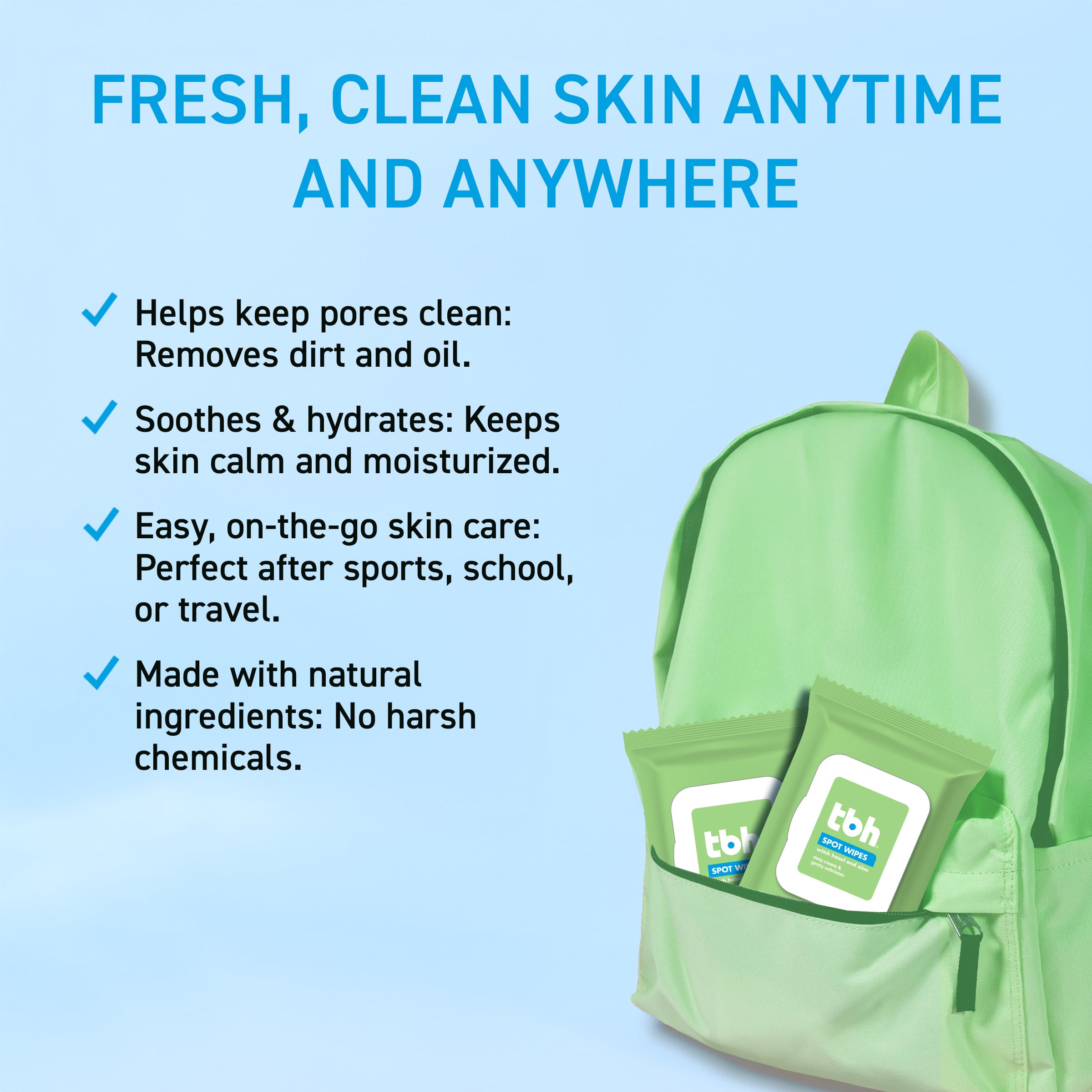 TBH Kids Spot Face Wipes soft texture ideal for sensitive or combination skin.