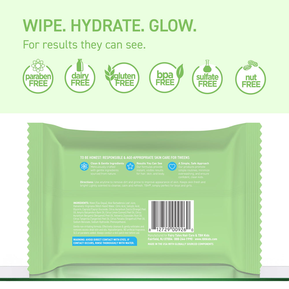TBH Kids Spot Face Wipes in use showing quick, irritation-free cleansing for tweens.