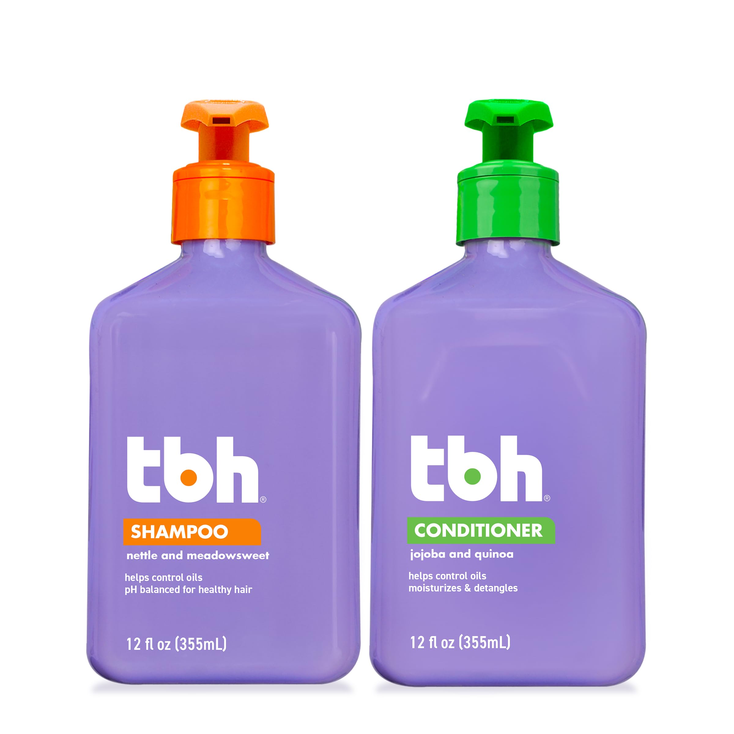 TBH Kids & Teen shampoo and conditioner bottle front, sulfate-free formula for gentle cleansing