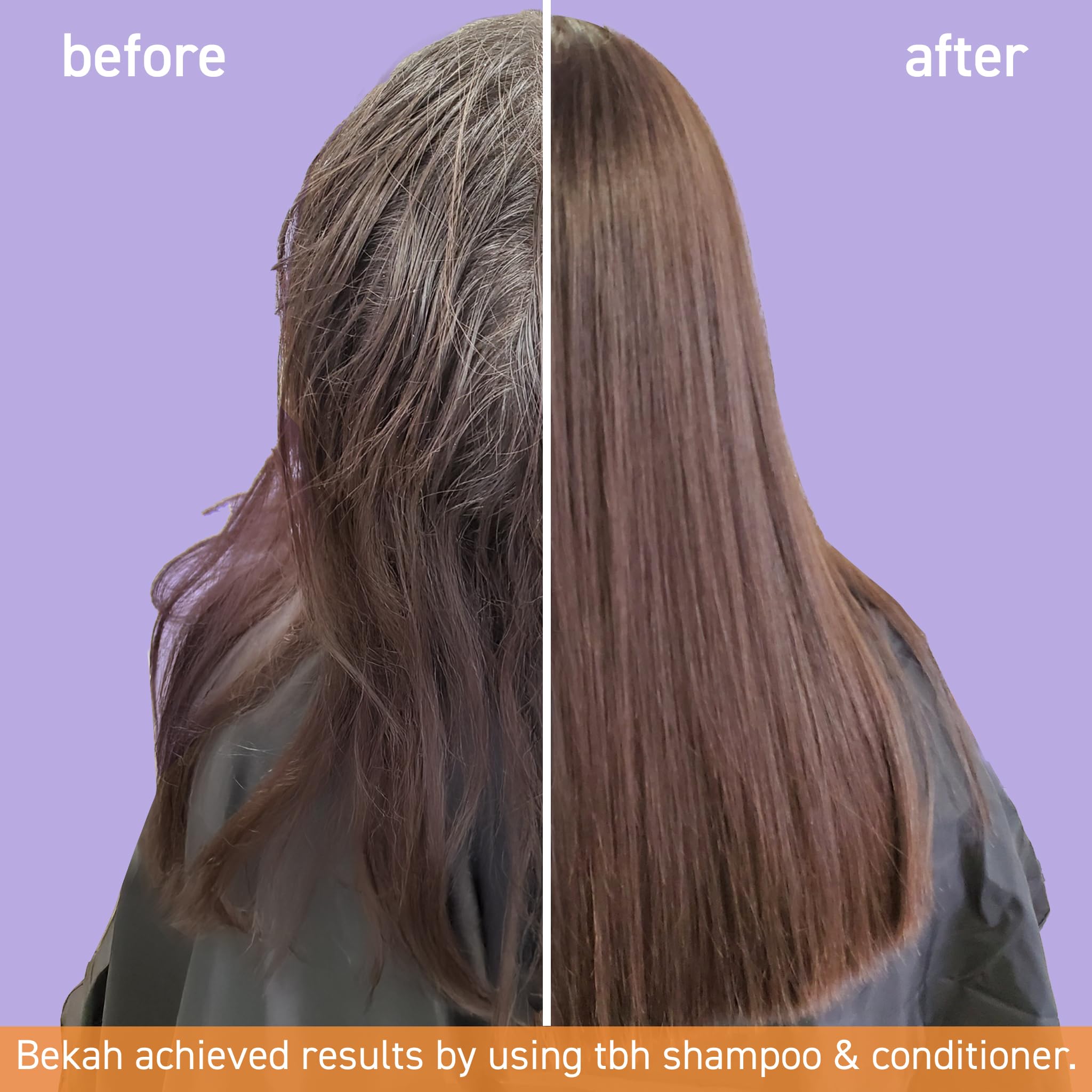 TBH shampoo before-after photo shows smoother, easier-to-style hair