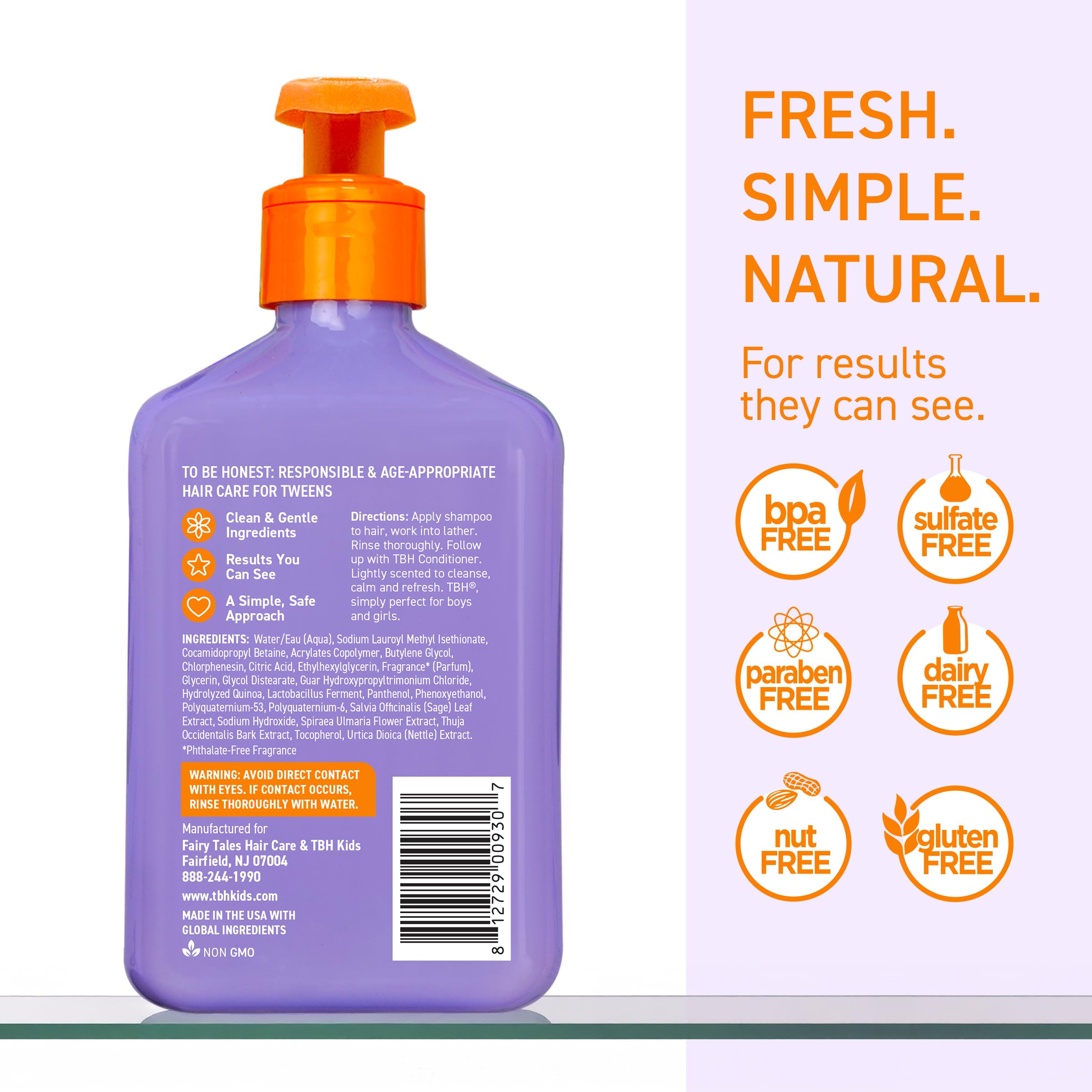 TBH Teen & Kids Shampoo label close-up highlights clean ingredients