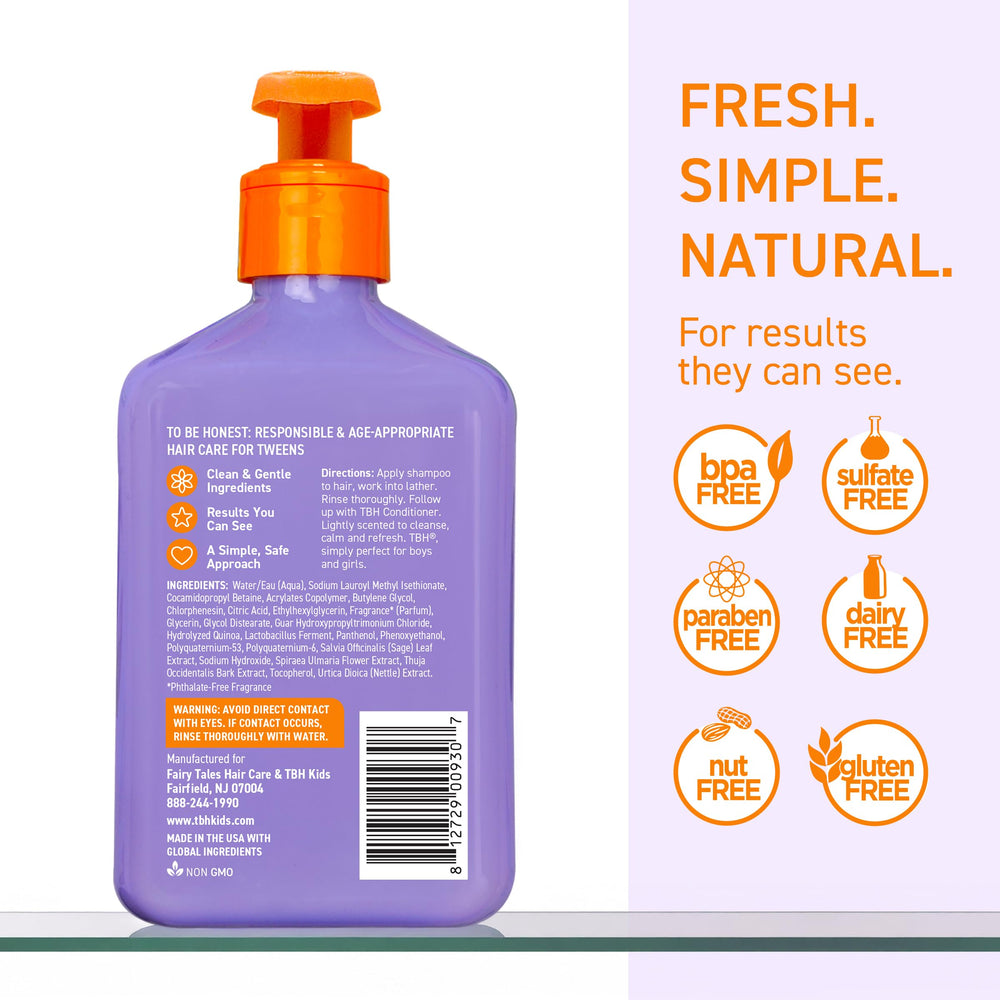 TBH Teen & Kids Shampoo label close-up highlights clean ingredients