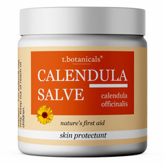 T.botanicals Calendula Salve tube front for soothing, restorative skin care.