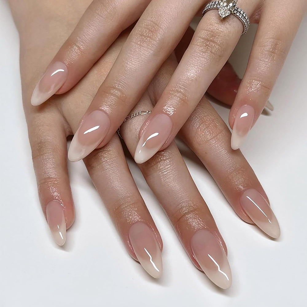 TBRZTR 24Pcs nude gradient French-tip press-on nails with salon gloss finish