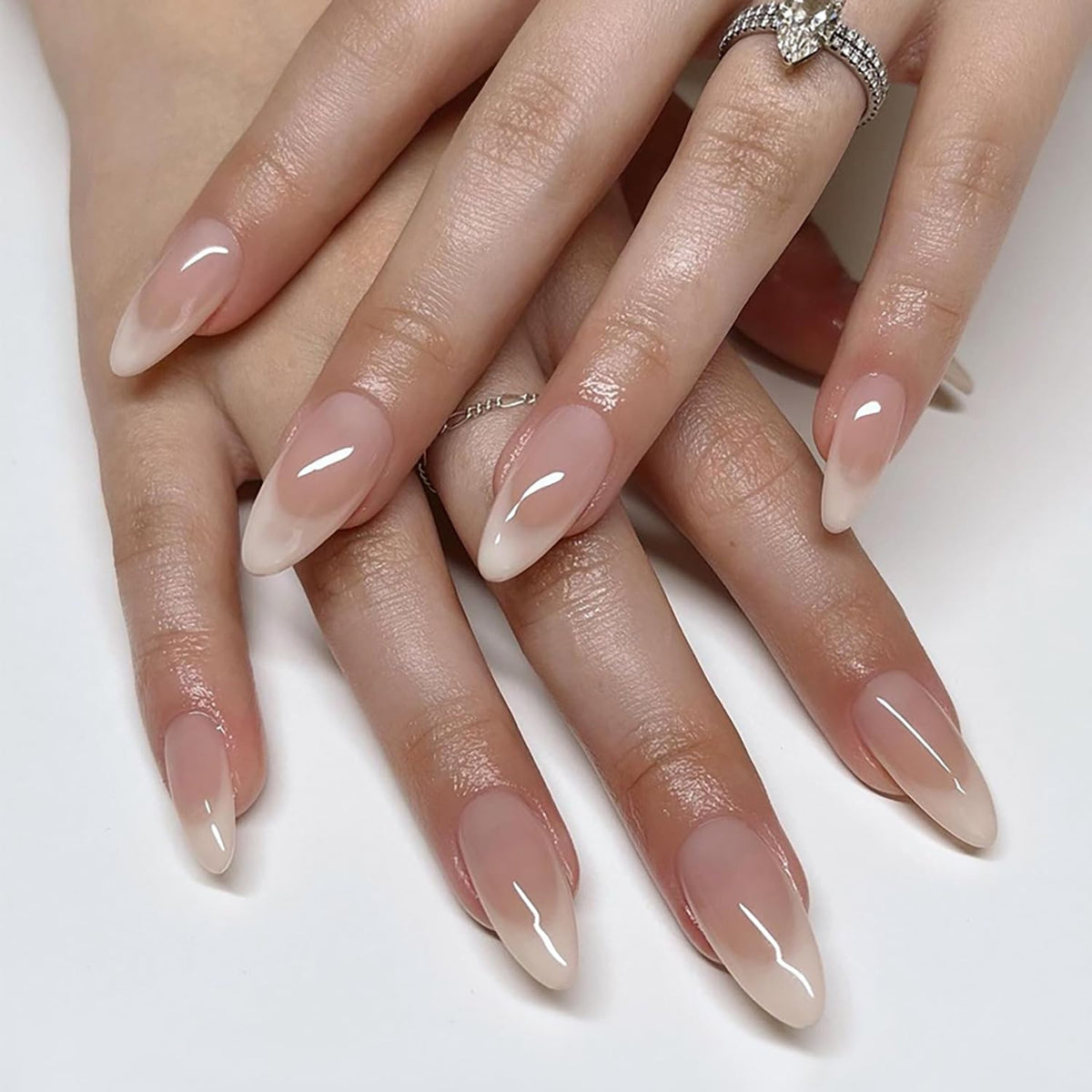 TBRZTR 24Pcs nude gradient French-tip press-on nails with salon gloss finish